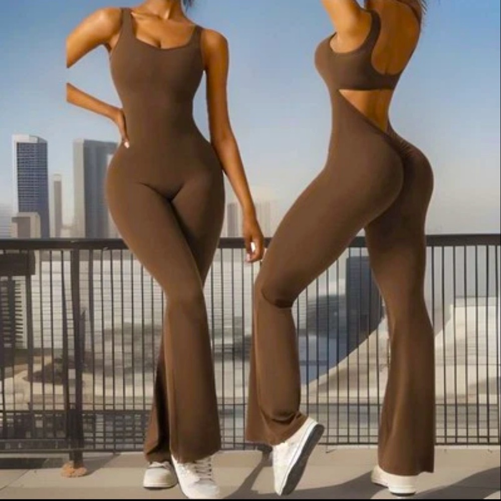 Jumpsuit Flared Scrunch Butt Bodysuit Boot Cut Out Sexy Playsuit Gym Workout